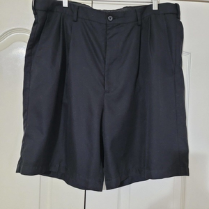 Savane Mens Chino Shorts 40W Black‎ Pleated Front 100% Polyester